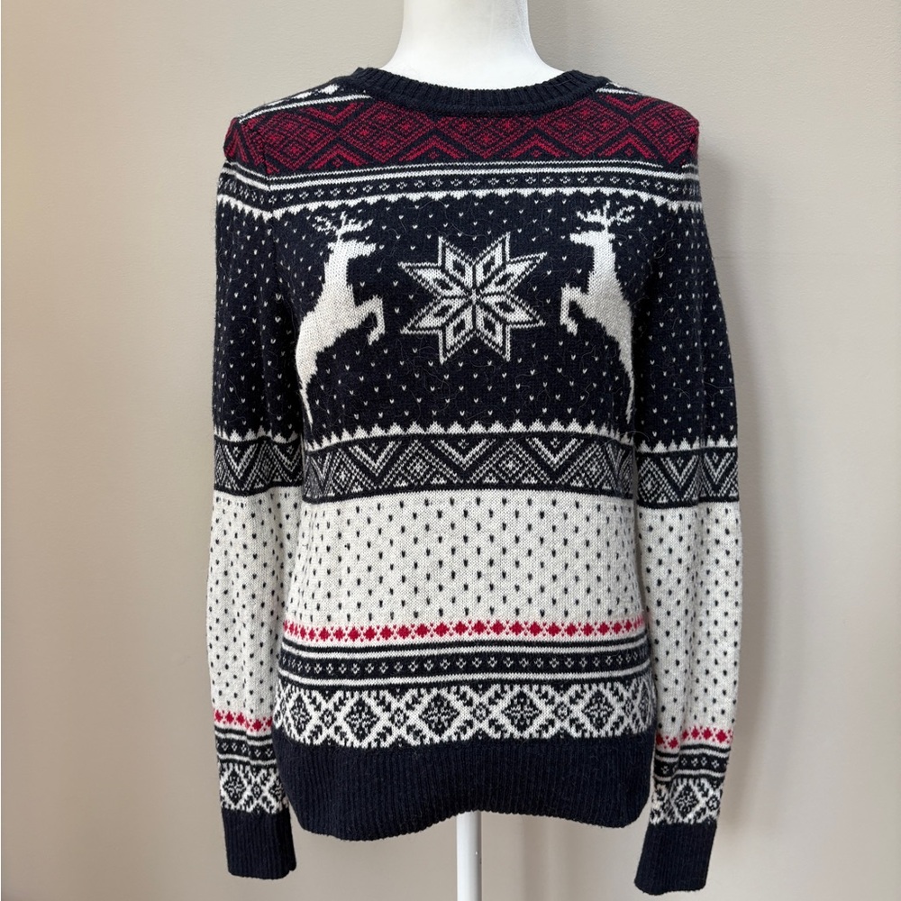 H&M L.O.G.G. Navy Blue and White Christmas Sweater
